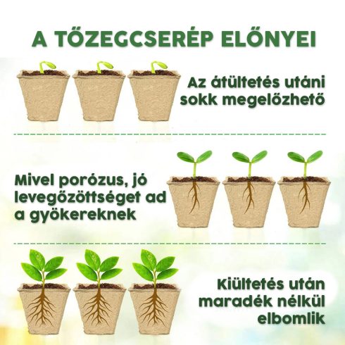 Tőzegcserép "Growing Pots" 8 cm átmérőjű 18 db - goldenpalm.hu