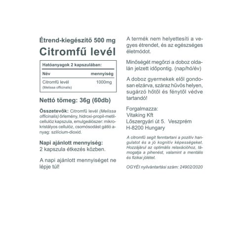Citromfű Levél 500mg - 60db kapszula