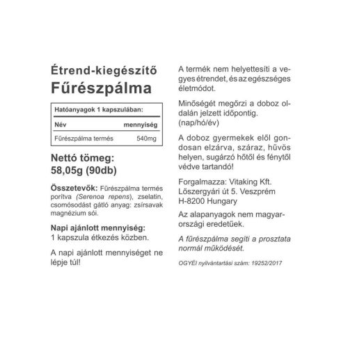 Fűrészpálma kivonat - 540mg - 90db-os kapszula - collagen.hu