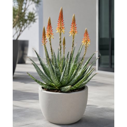 Cserepes Aloe microstigma – aprópettyes aloé pozsgás növény teraszon