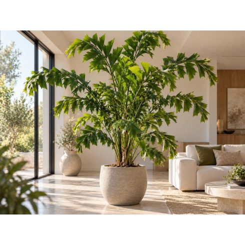 Caryota maxima Himalaya halfarkú pálma modern cserépben világos nappaliban