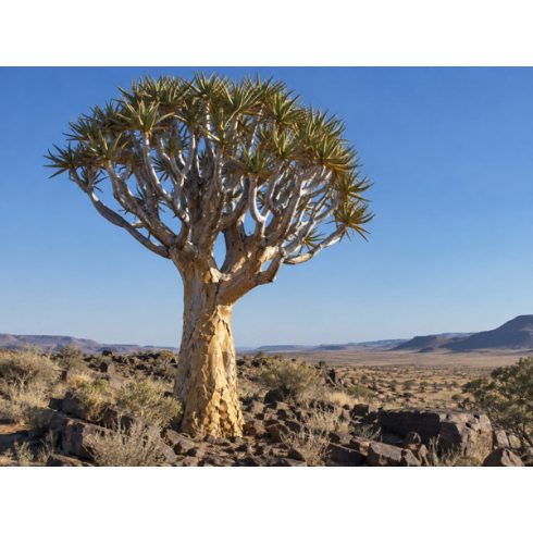 Aloe dichotoma – ágastörzsű aloe kifejlett példánya száraz, sziklás élőhelyen